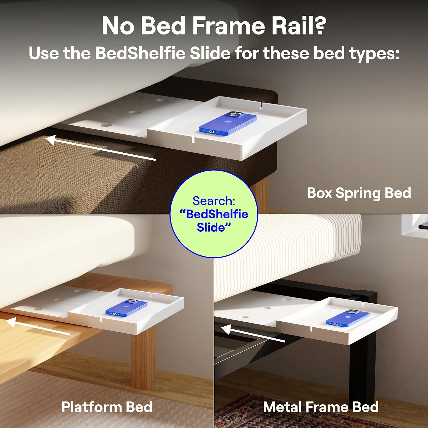 Thumbnail 5 de BedShelfie Bedside Shelf for Dorm Bedside Storage – Clip-On Floating Nightstand
