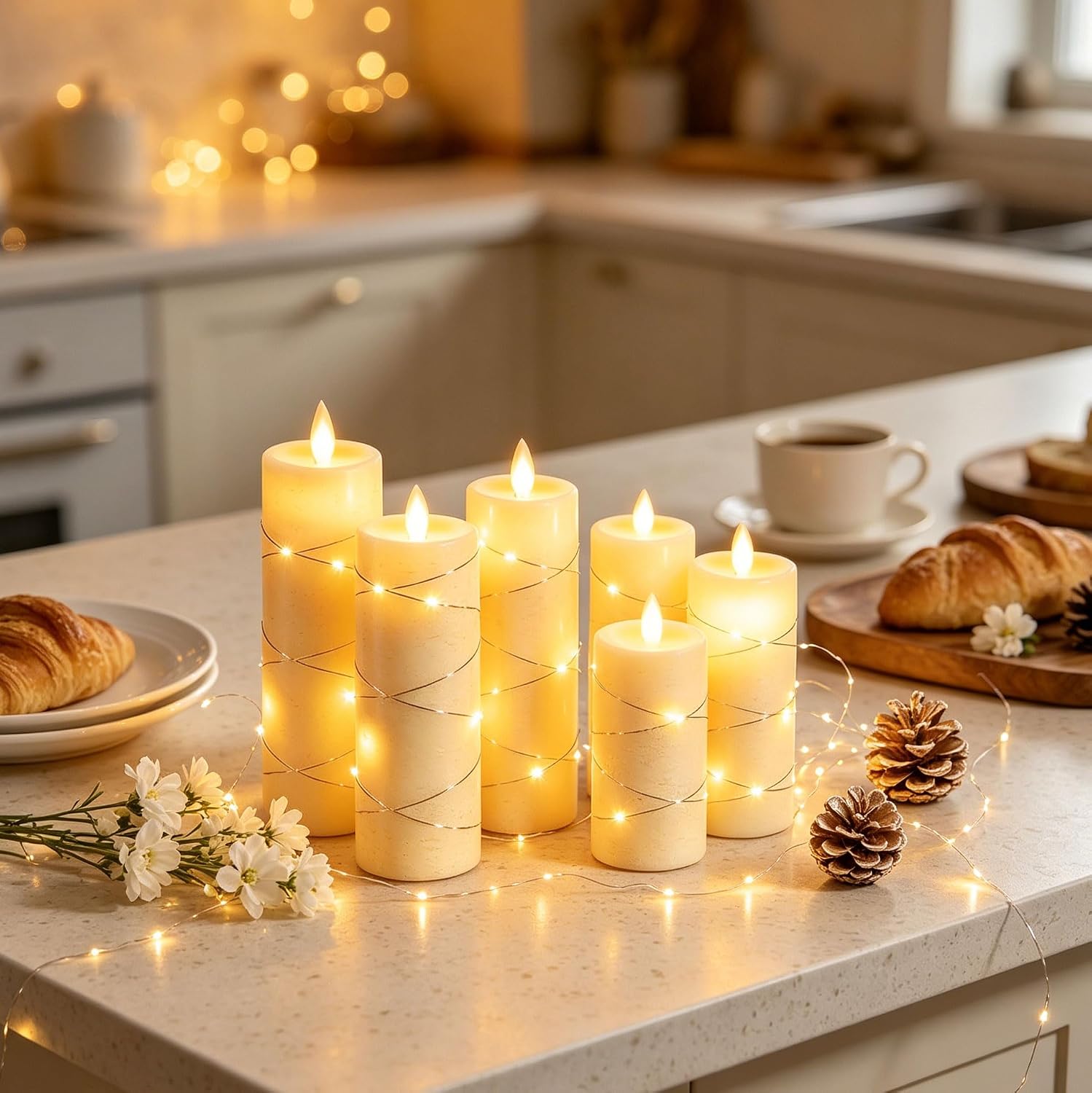 Detalle de Da by 5 Candele LED Avorio in Cera Naturale – Set 5 altezze assortite con telecomando