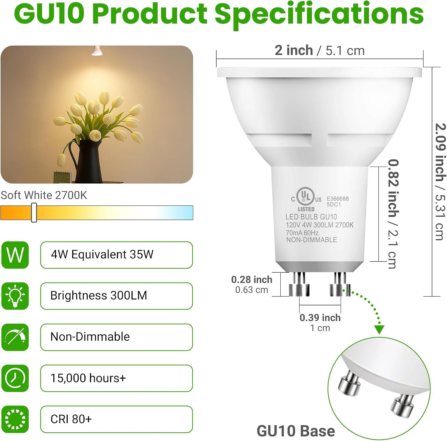 Detalle 2 de TJOY GU10 LED Bulbs 4W