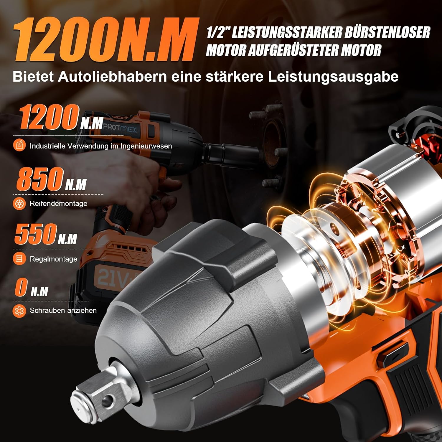 Detalle de Protmex Cordless Impact Wrench 900 ft-lbs