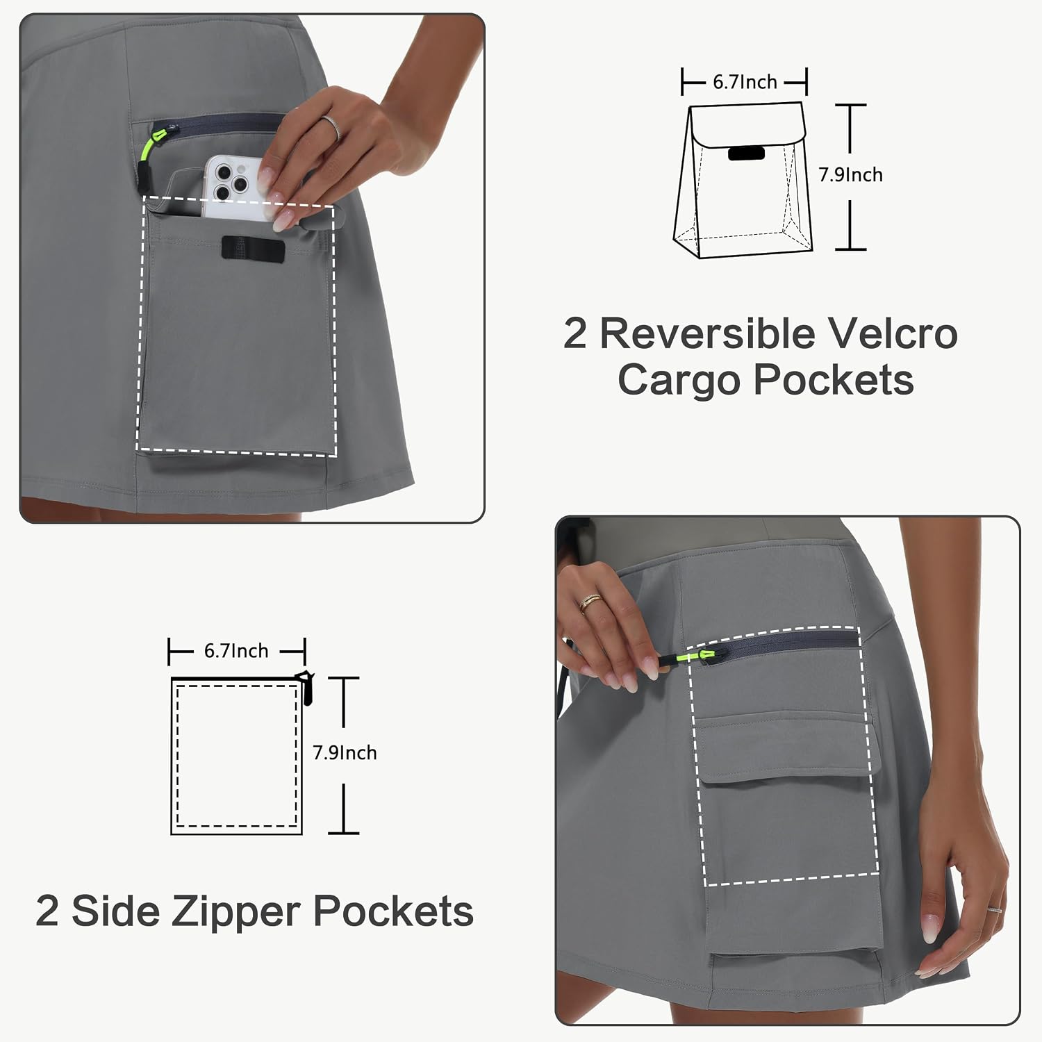 Detalle de MIVEI Women’s Hiking Cargo Skorts with Zipper Pockets (High-Waisted, Quick-Dry UPF 50+)