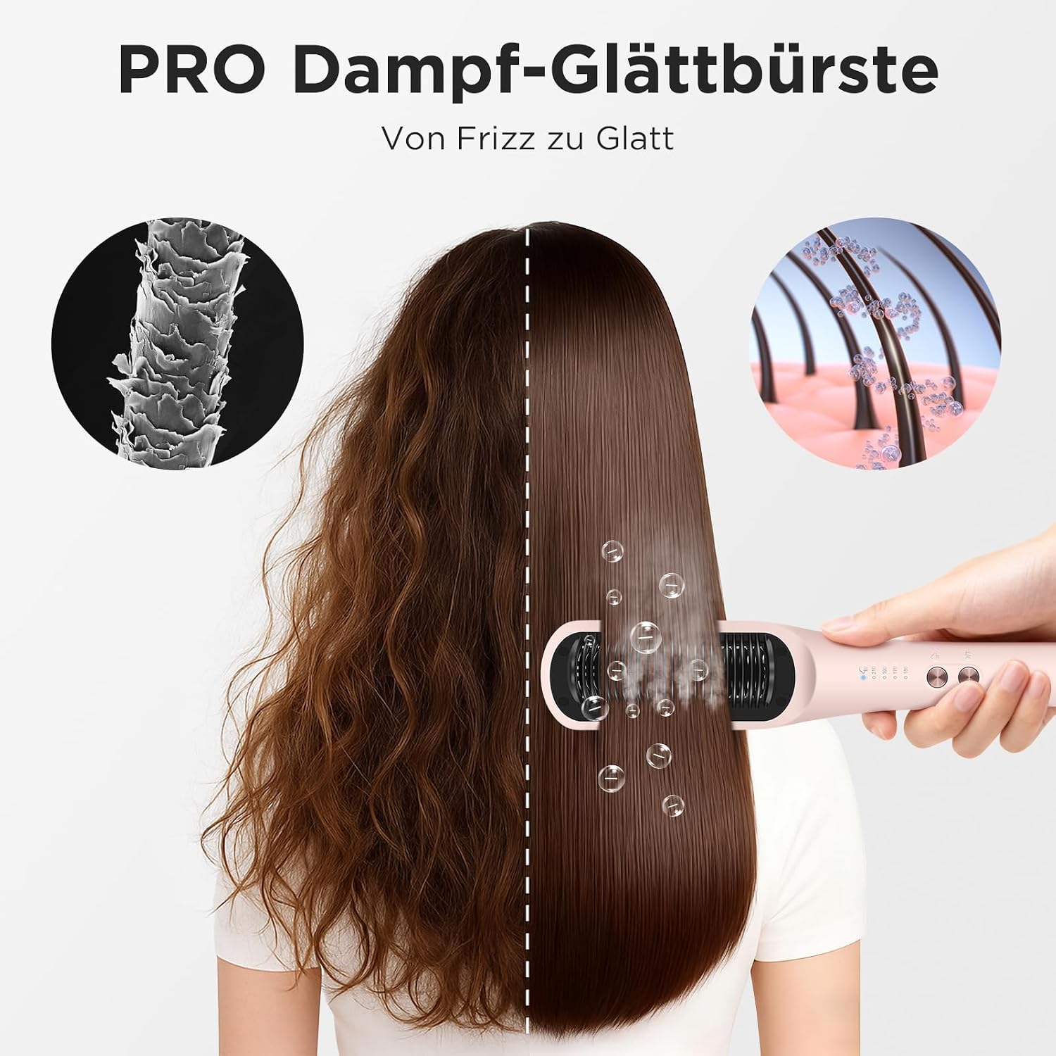 Detalle de Pro Dampf Glättbürste von PARWIN PRO BEAUTY – 3-in-1 Dampfhaarglätter mit LED-Anzeige
