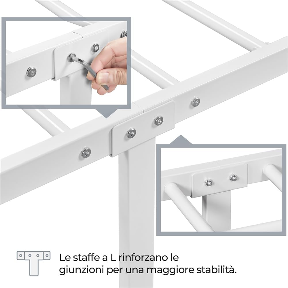 Detalle de Yaheetech Set di 2 Struttura Letto Singolo in Ferro con Spazio Aggiuntivo e Testiera a Nuvole, Bianco 90x190 cm
