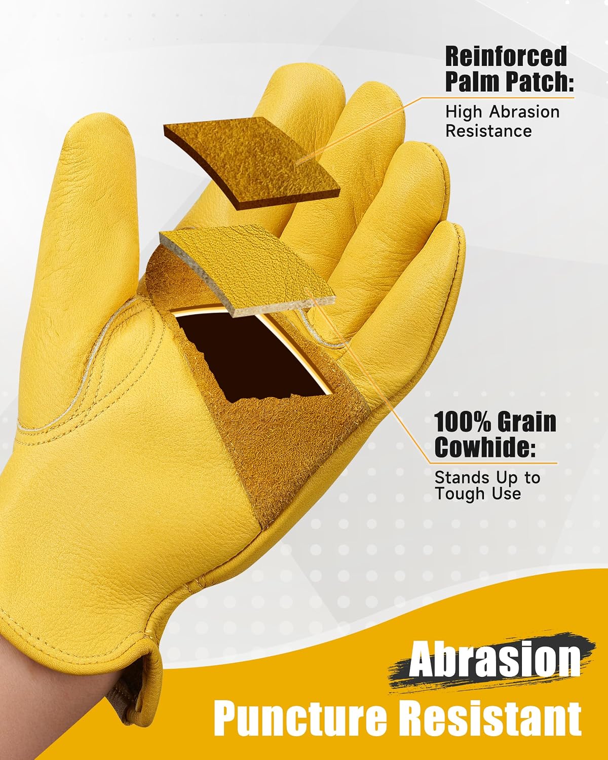 Detalle 2 de DULFINE Cowhide Leather Gardening Work Gloves, Reinforced Palm, 1.2 mm Leather