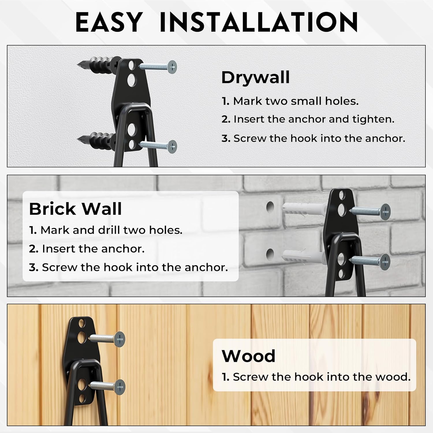 Thumbnail 5 de BONTEC 16 Pack Black Garage Hooks – Heavy Duty Wall Mount Storage for Ladders, Tools and Bikes