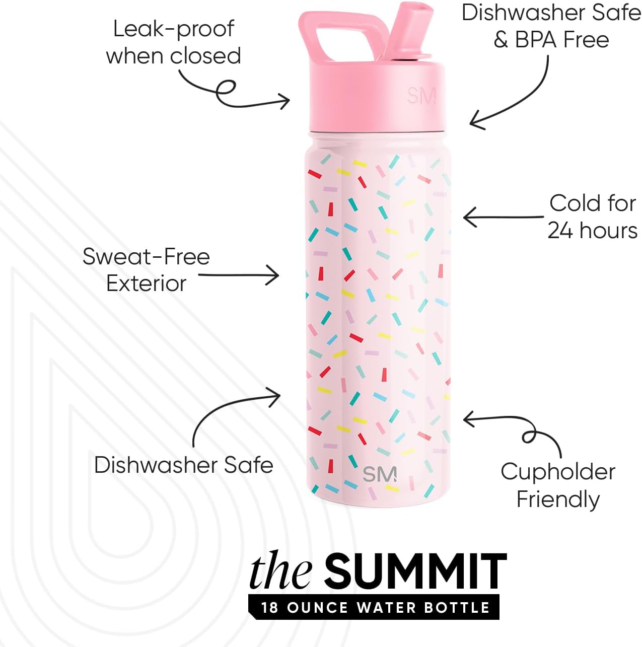 Thumbnail 1 de Simple Modern Summit Trinkflasche für Kinder mit Strohhalm, isoliert (530 ml) – Confetti