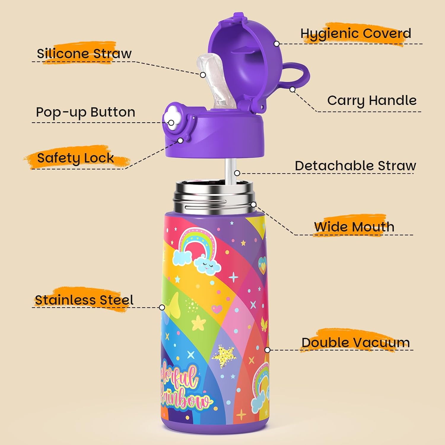 Thumbnail 3 de Ntswasd Girls Insulated Water Bottle (Mermaid) with Covered Pop-Up Straw, 500 ml