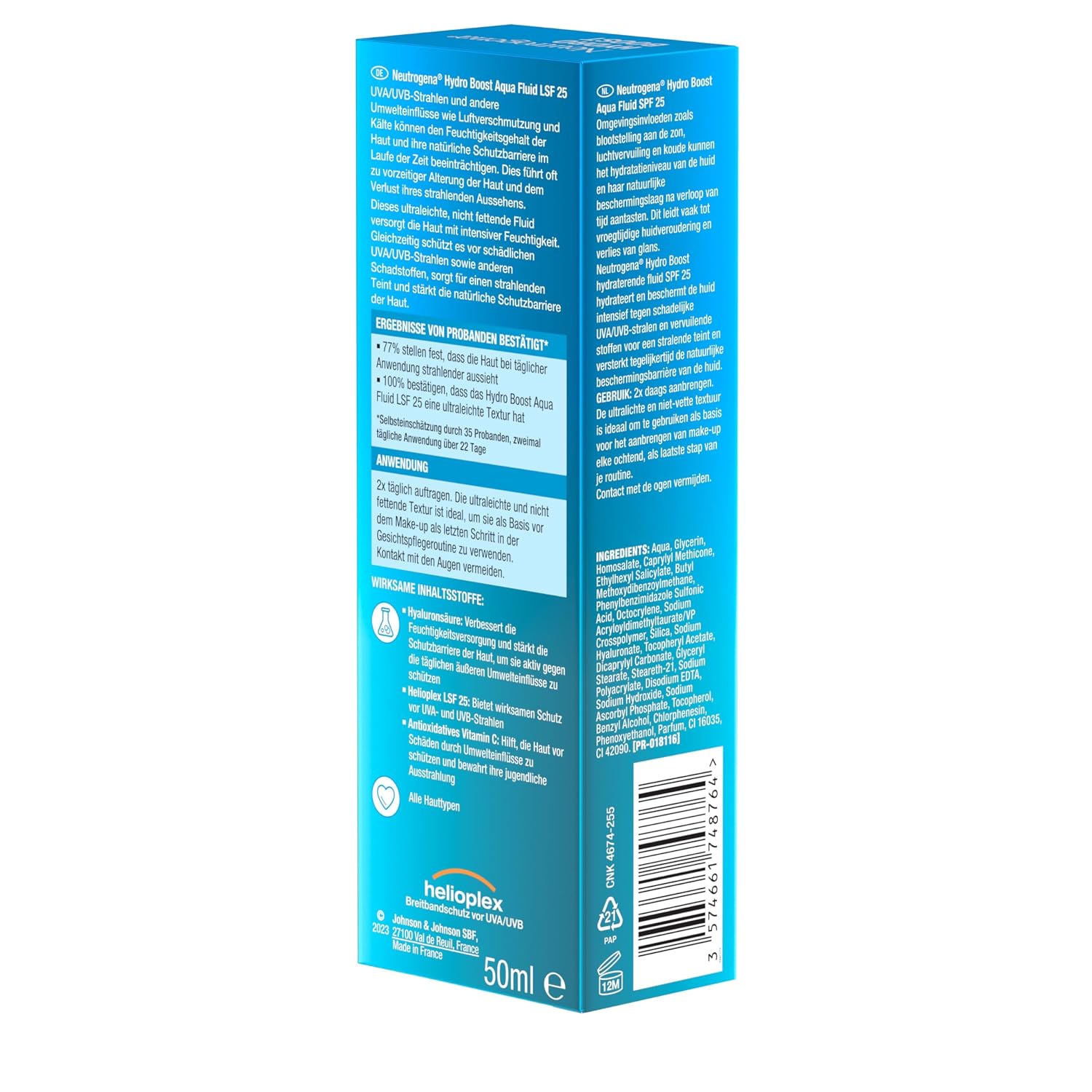 Detalle de Neutrogena Hydro Boost Aqua Fluid LSF 25 – leichte Feuchtigkeitscreme mit Hyaluronsäure & Vitamin C, 50 ml