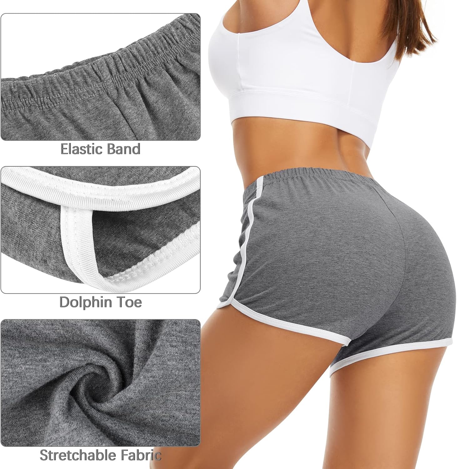 Detalle de URATOT 7 Pack Women's Cotton Shorts — Dolphin Booty Athletic Gym Shorts for Yoga, Running, and Lounge