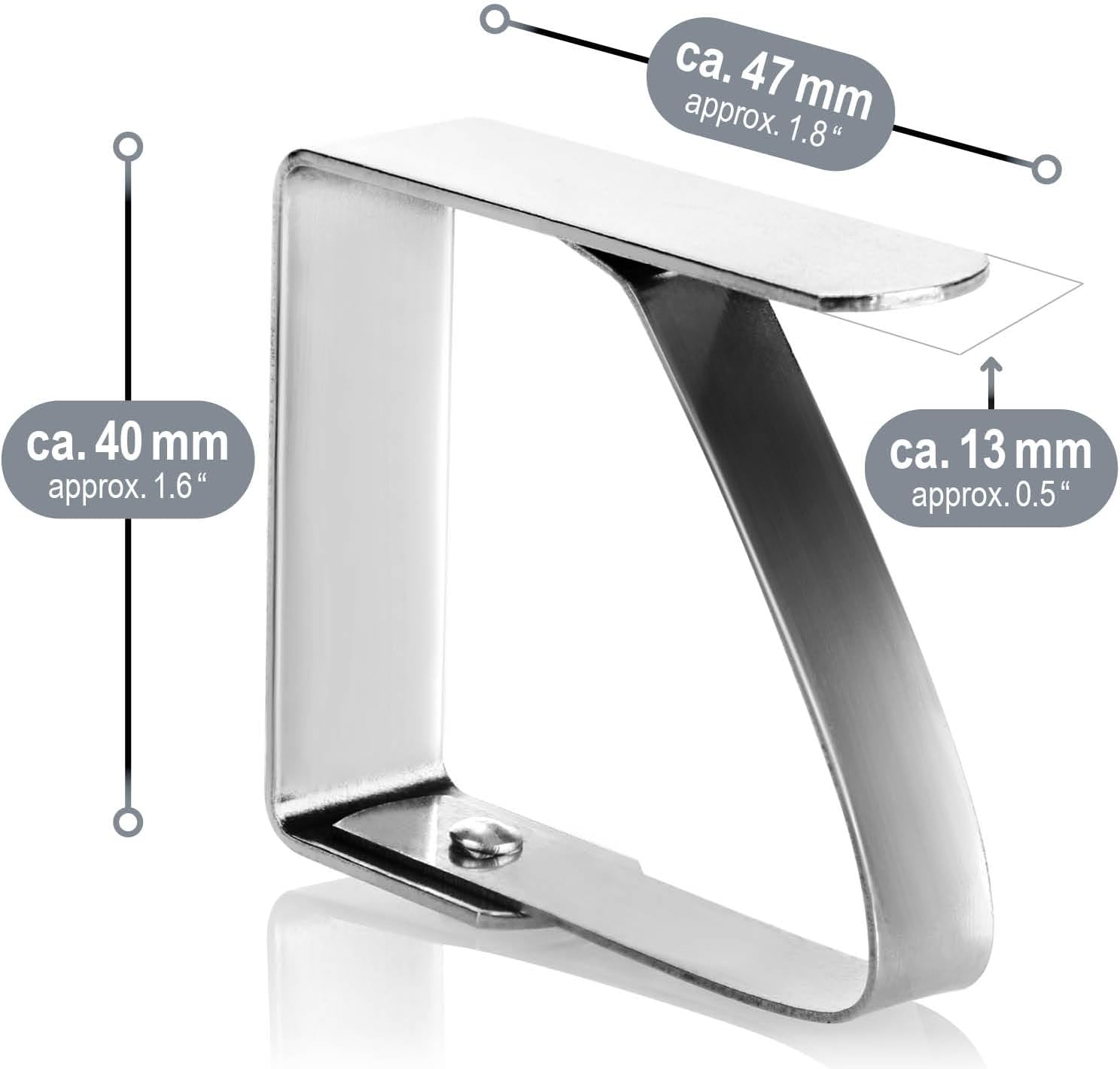 Detalle 2 de Lot de 16 pinces à nappe en acier inoxydable com-four® pour table (intérieur/extérieur)