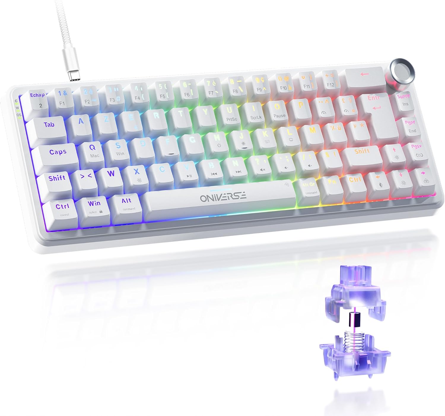 Detalle de Oniverse Maegnus – przewodowa klawiatura gamingowa 65%, Hall Effect, Rapid Trigger, AZERTY