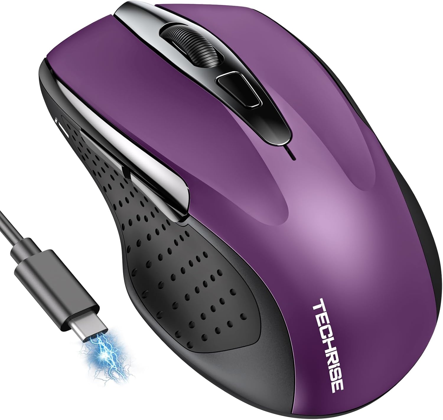 Detalle de TechRise Bluetooth Maus (BT 5.0/3.0 + 2.4G) mit USB-A Empfänger, 4800 DPI, lila – wiederaufladbar, leise