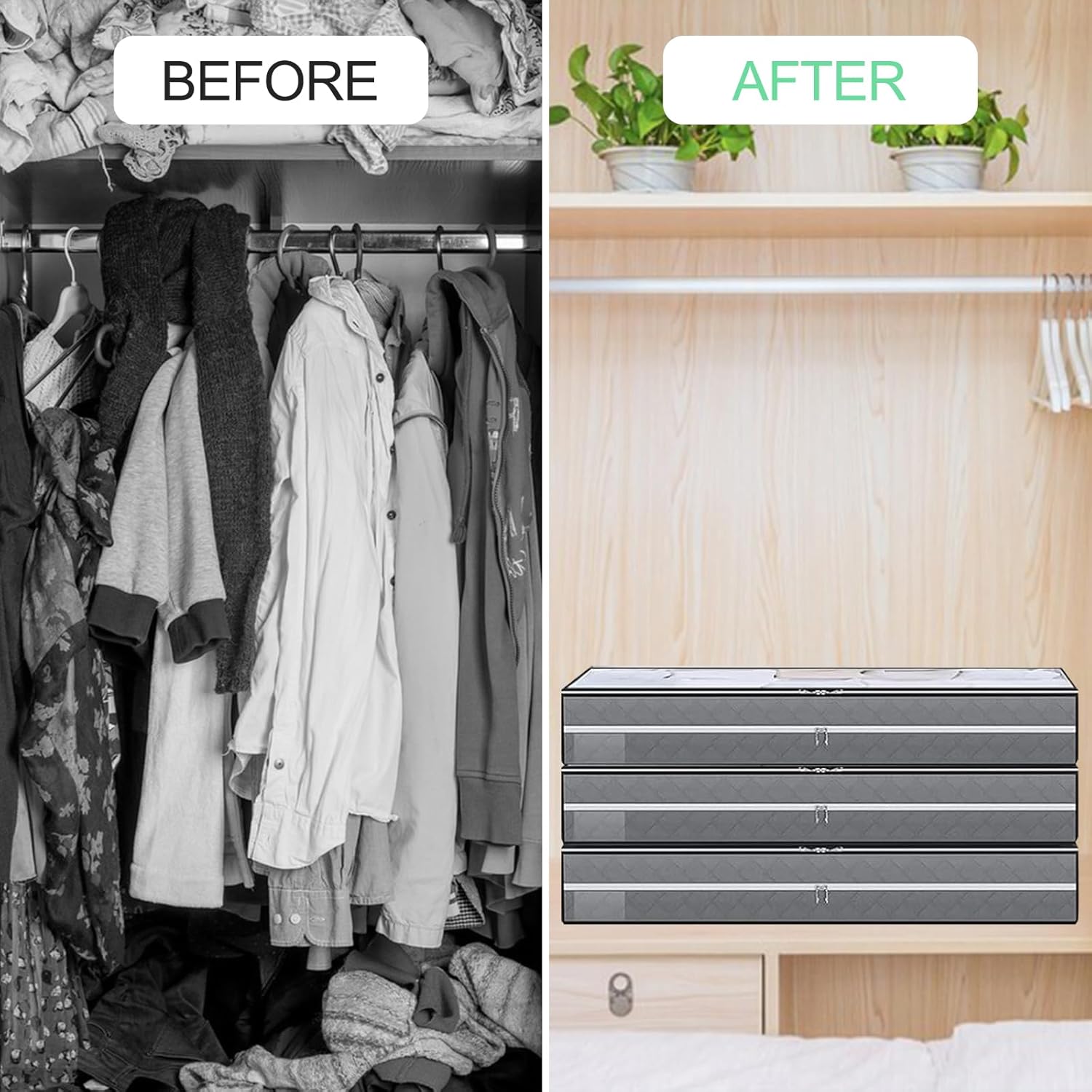 Thumbnail 4 de Lixiluxia 3er Set Unterbett-Aufbewahrungsboxen (Vlies) mit Fenster & Faltfunktion – 99 x 49,5 x 15 cm