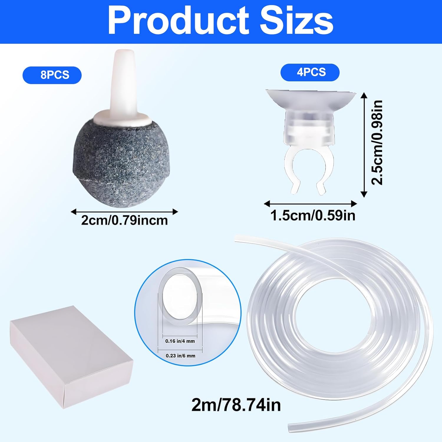 Thumbnail 1 de HAFRILY 8Pcs Air Stones Aquarium Set with 2m Airline Tubing and Suction Cups