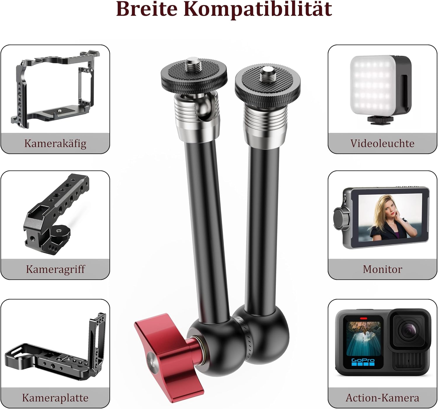 Detalle de HSU Magic Arm mit 1/4"-Schraube – verstellbarer 9,8 Zoll Gelenkarm für SmallRig Cage & Zubehör