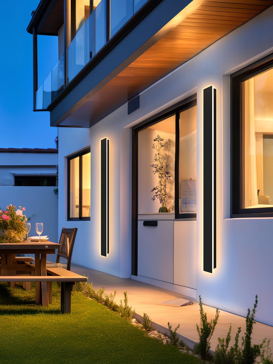 Detalle 2 de AOEH Lange Wandleuchte „Villa“ schwarz, LED außen & innen, Aluminium/Acryl, IP65, 48 W, 150 cm