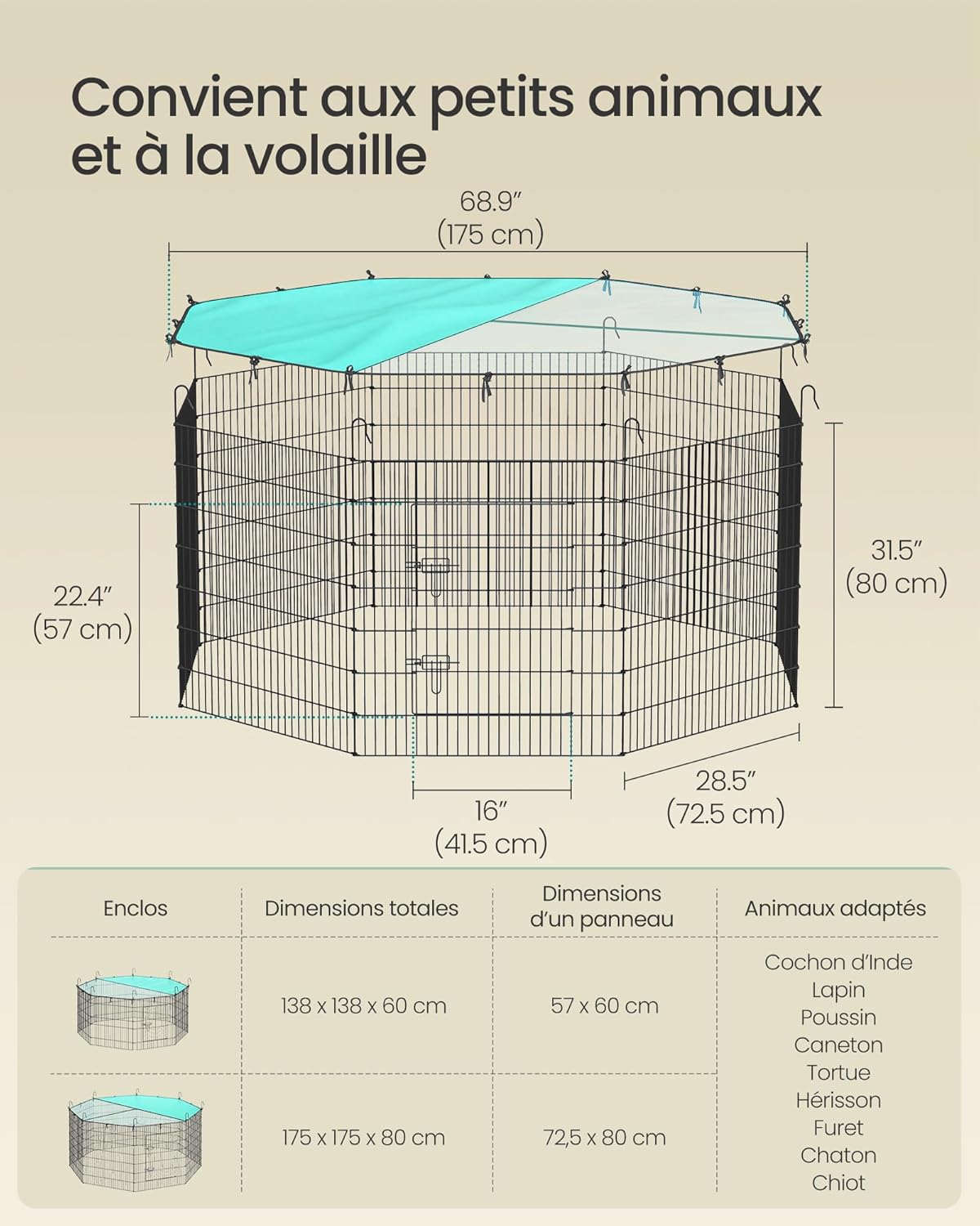 Thumbnail 5 de SONGMICS Enclos pour Petits Animaux 175 x 175 cm