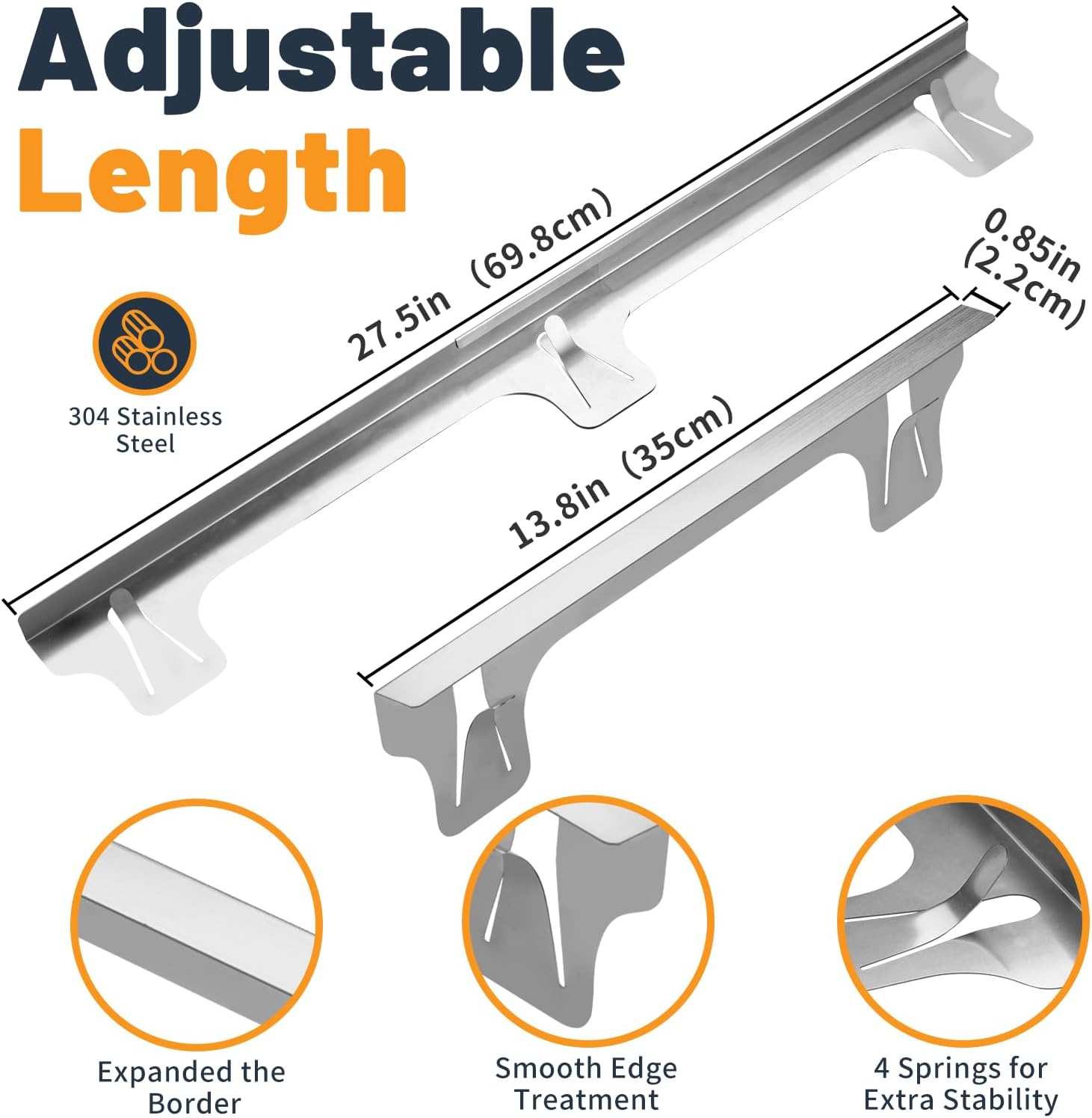 Detalle 2 de SZJHXIN Adjustable Stove Gap Filler, 13.8–27.5-Inch, 2-Pack, Silver