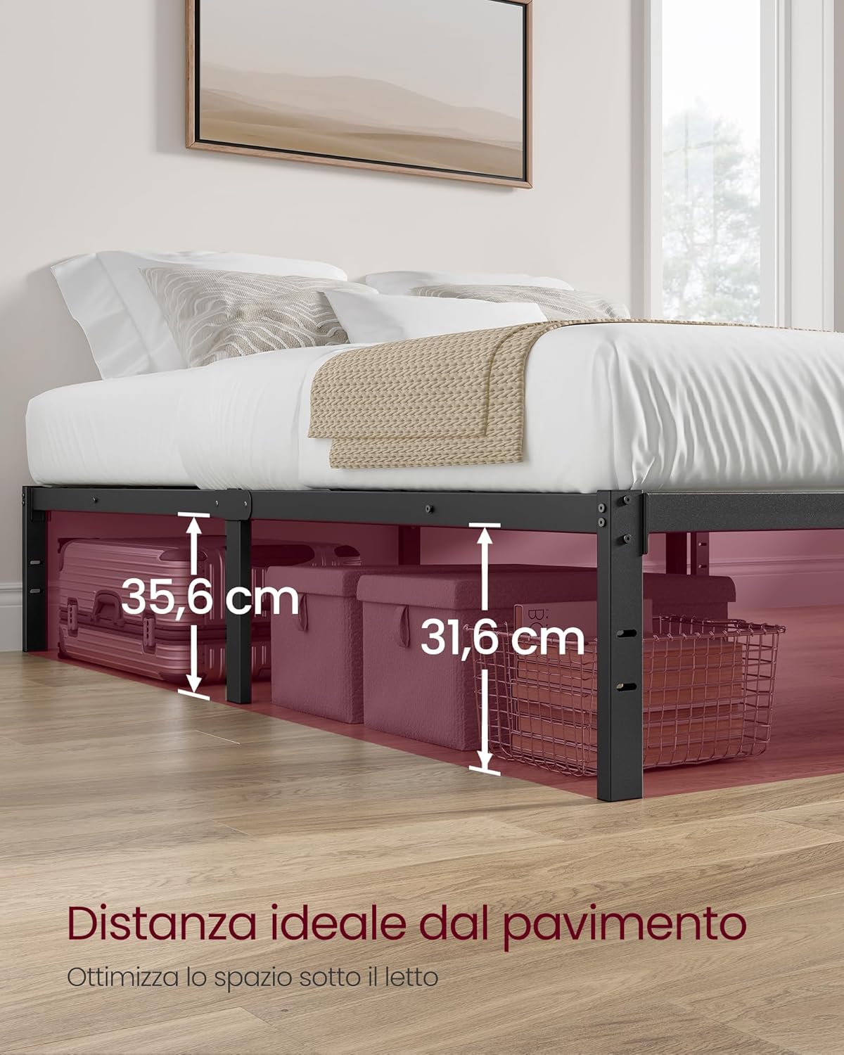 Thumbnail 5 de VASAGLE RMB130BD01: Struttura Letto Matrimoniale in Metallo 120x190 cm, Nero Inchiostro