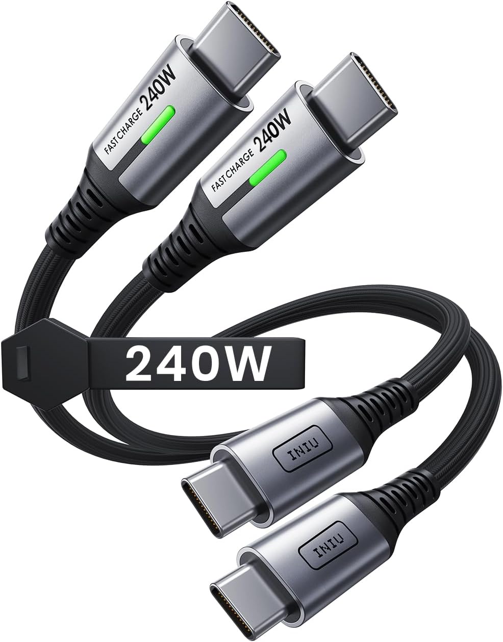 Detalle de INIU 240W USB-C Kabel – 2er Set, 0,3 m, Nylon Geflochten, USB-C zu USB-C PD Schnellladekabel