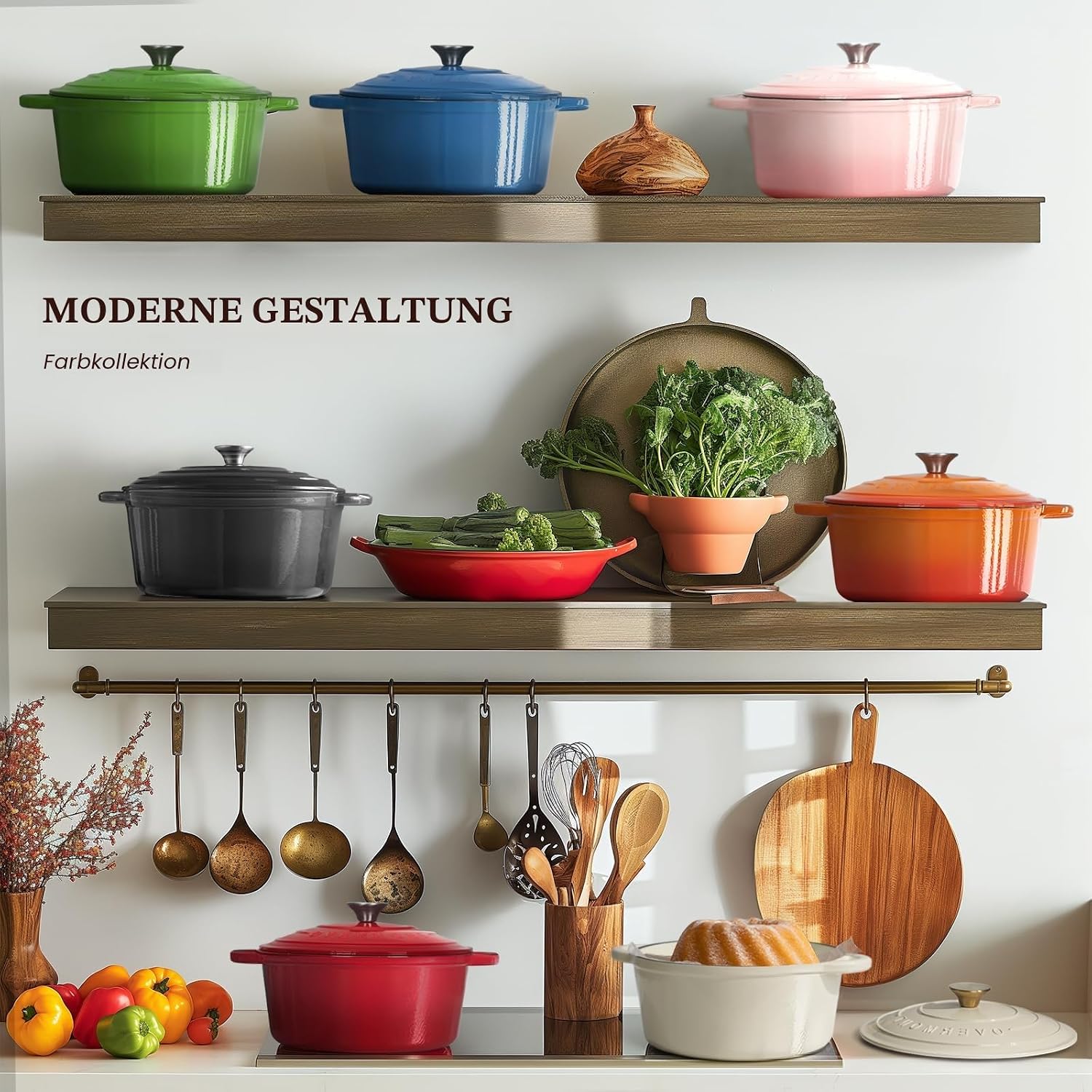 Detalle 2 de Overmont Bräter emaillierte Gusseisen Topf Ø 24 cm mit Deckel – Schmortopf, backofengeeignet