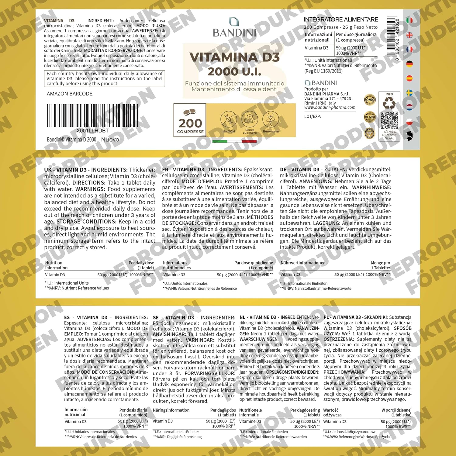 Thumbnail 4 de BANDINI D-vitamin D3 50 μg – 200 tabletter för dagligt intag