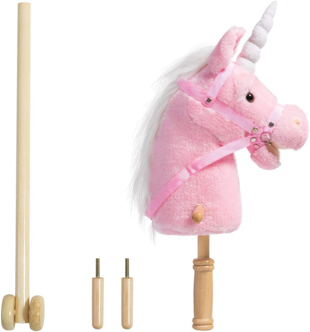 Thumbnail 3 de iBonny 36 inch Pink Unicorn Hobby Horse with Grip Handles and Wheels