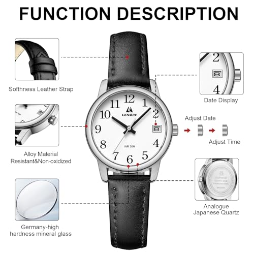Thumbnail 6 de LN LENQIN Reloj de Cuarzo Analógico para Mujer — Pulsera de Cuero, esfera 30 mm