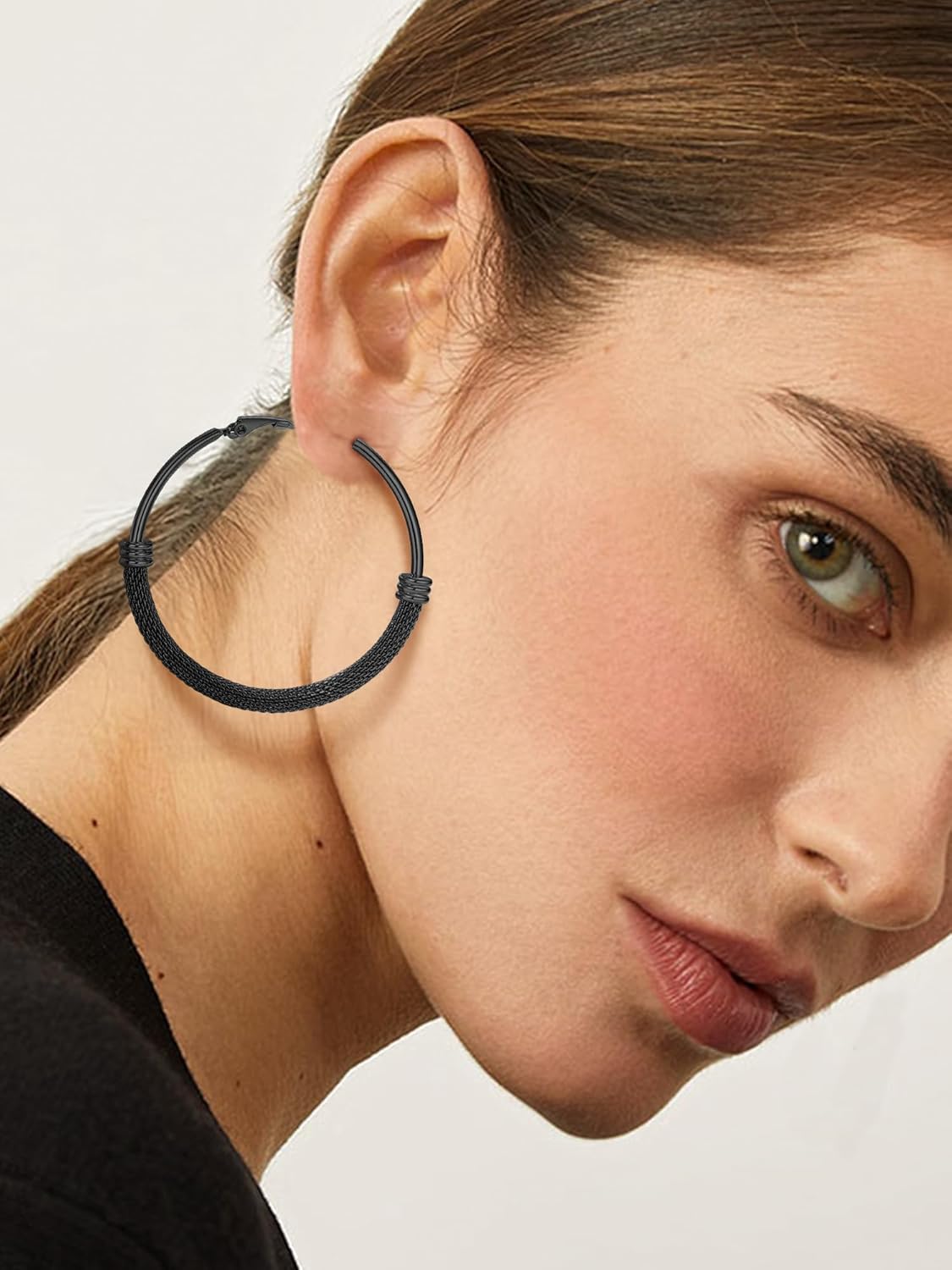 Thumbnail 1 de PROSTEEL créoles en acier inoxydable 316L pour femme – anneaux 20/30/40/50/60/70/80 mm en maille (plaqué or ou couleur noir)