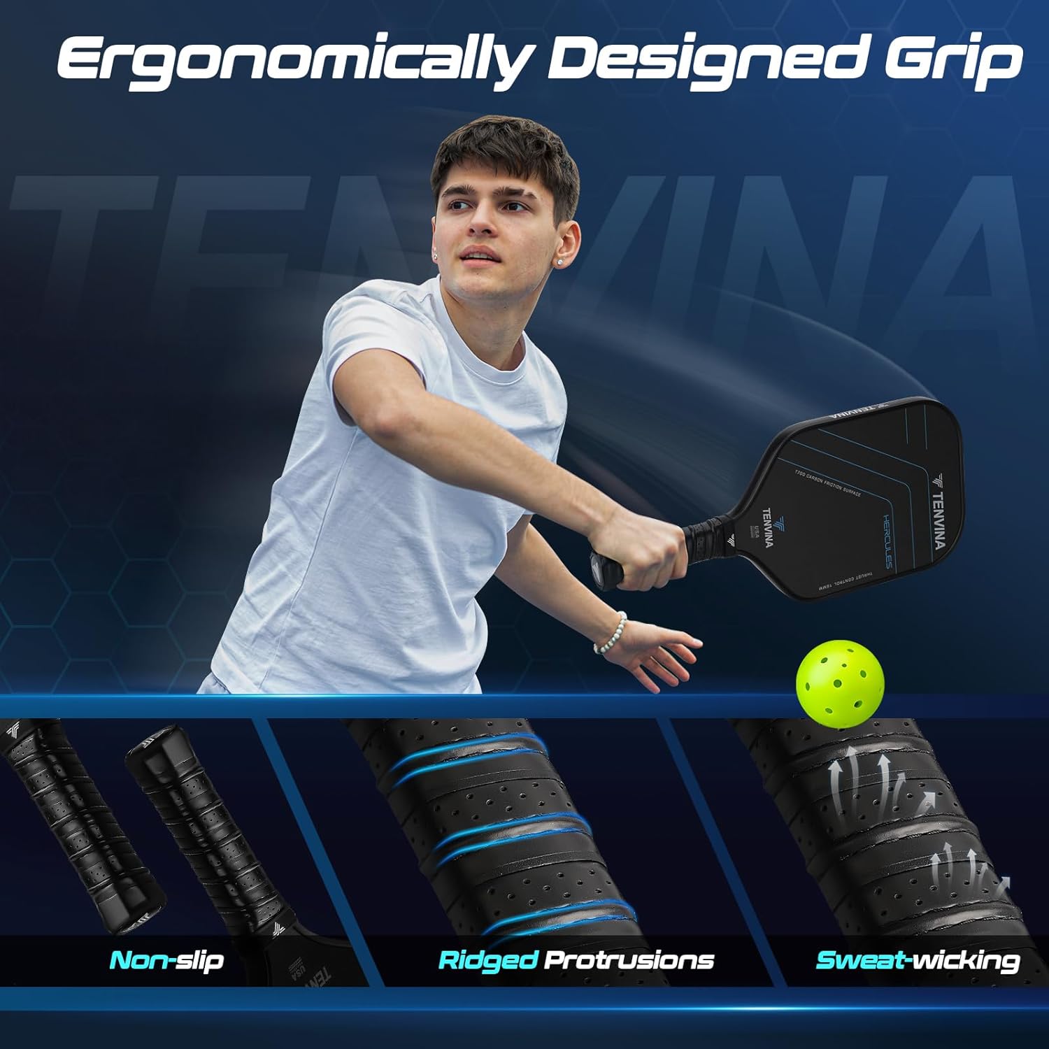 Detalle de TENVINA Pickleball Paddles — Multi-Layer T700SC Carbon Fiber, 4 Shapes & 2 Thicknesses, USAPA Approved