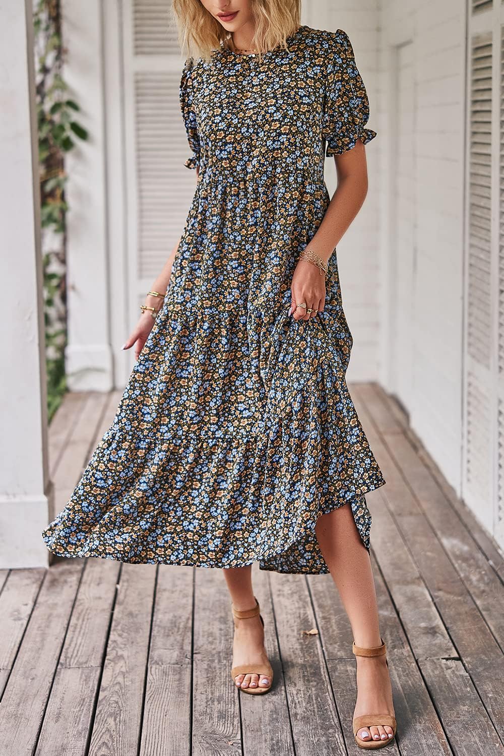 Detalle de PRETTYGARDEN 2026 Summer Floral Boho Midi Sundress for Women