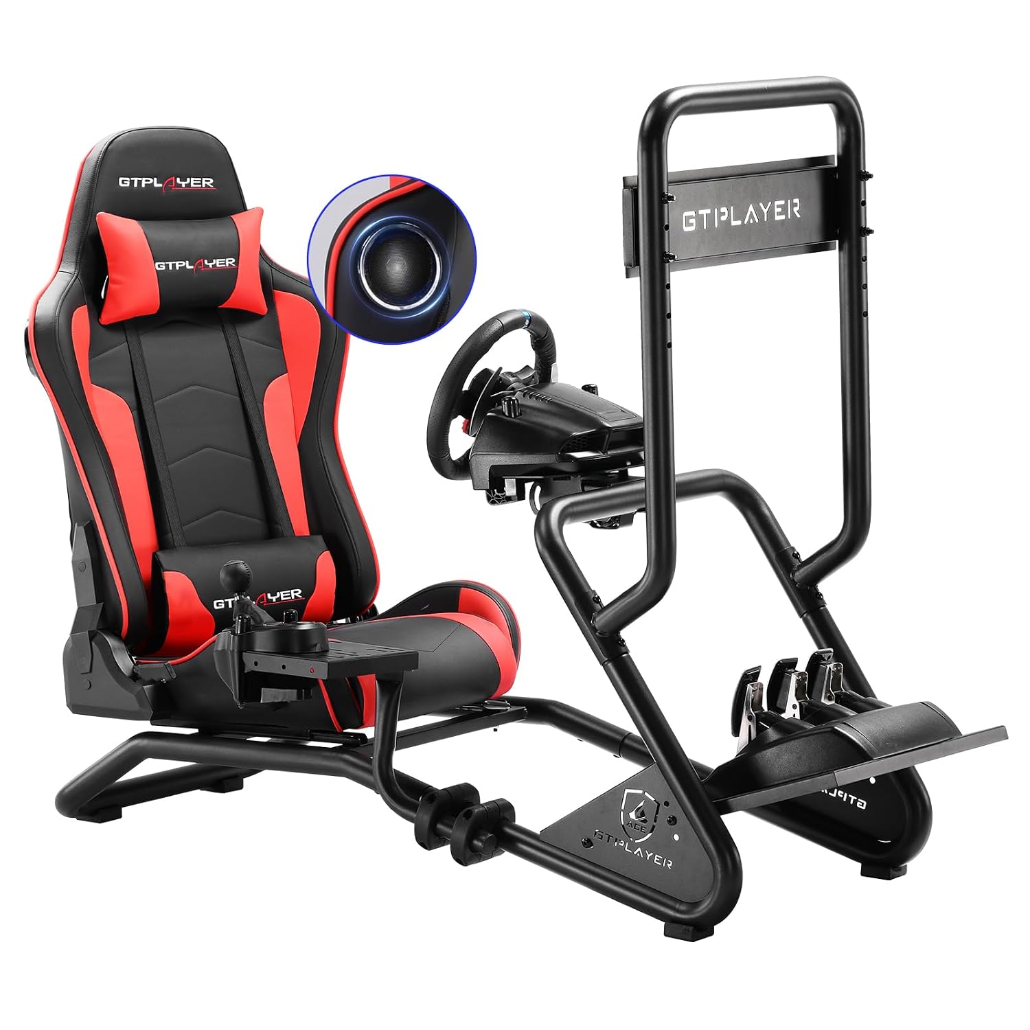 Detalle de GTPLAYER Simulator Cockpit: Lenkradständer, 3D-Stereosounds, Monitorhalterung und mehr