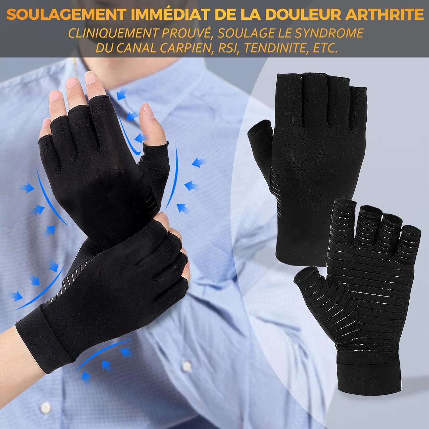 Thumbnail 1 de Donfri – 2 paires de gants de compression pour arthrite en cuivre, taille L