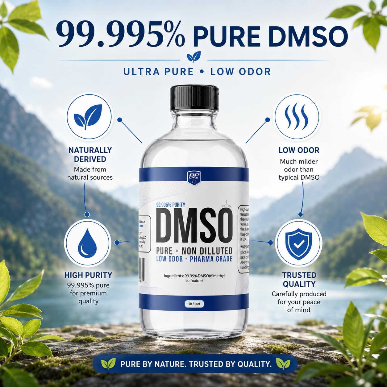 Detalle de BP Life DMSO ジメチルスルホキシド 液体99.9%・低臭気・8オンスガラスボトル