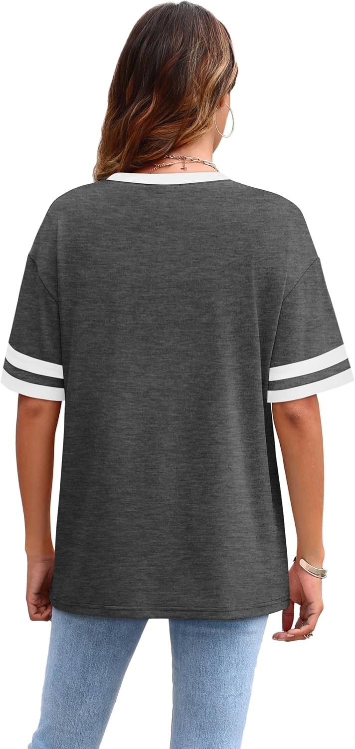 Thumbnail 3 de WIHOLL Women’s Loose Fit Color Block Crew Neck T-Shirts (Short Sleeve)