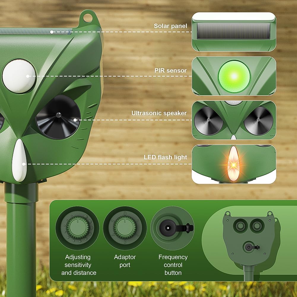 Detalle de Répulsif Chat Ultrason SOKTNEU – 5 modes, solaire, IP44, pour jardins et extérieurs