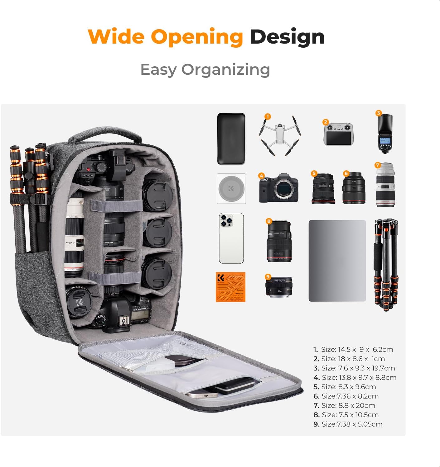 Detalle de K&F CONCEPT Camera Backpack: Hardshell DSLR Bag with 15–15.6 Inch Laptop Compartment