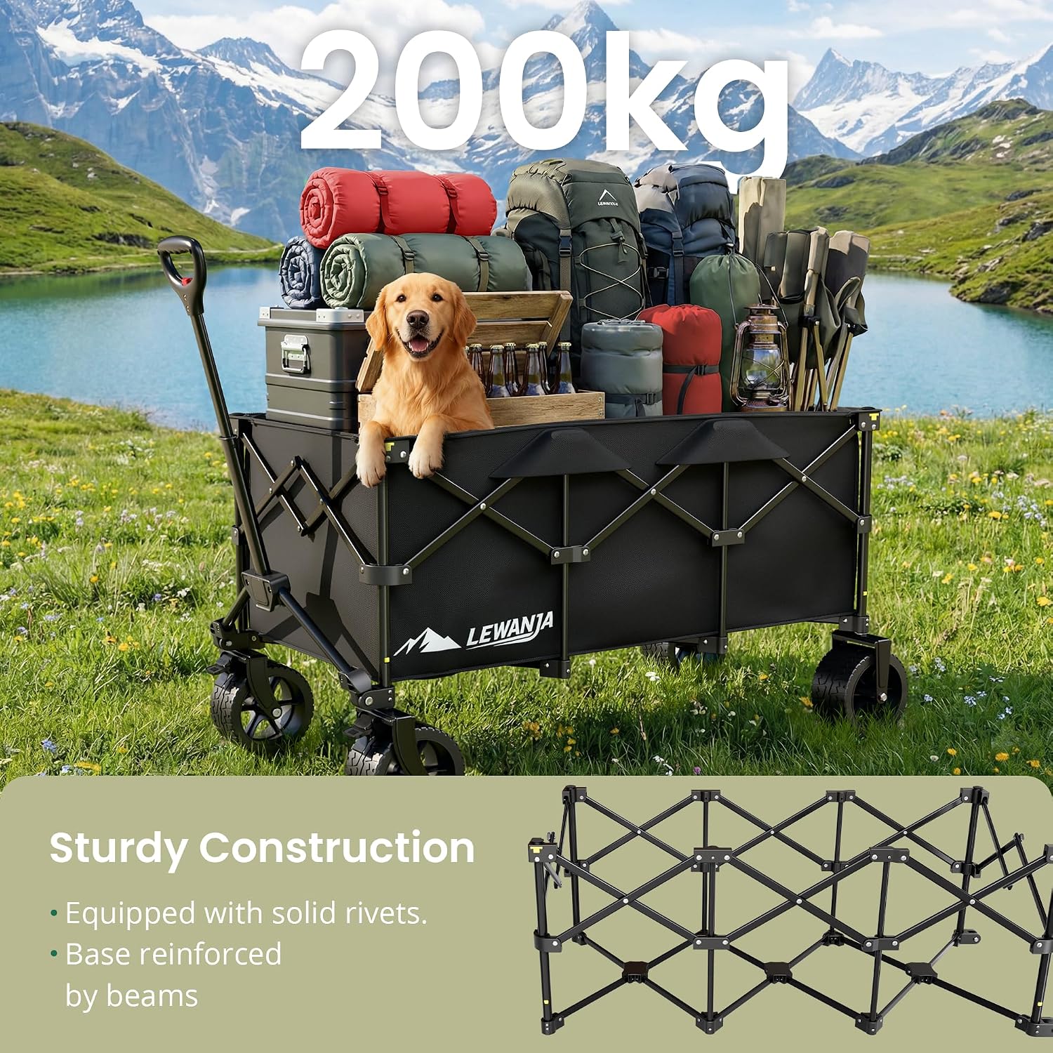 Thumbnail 6 de LEWANJA 200L Folding Trolley: Heavy-Duty Collapsible Garden Handcart