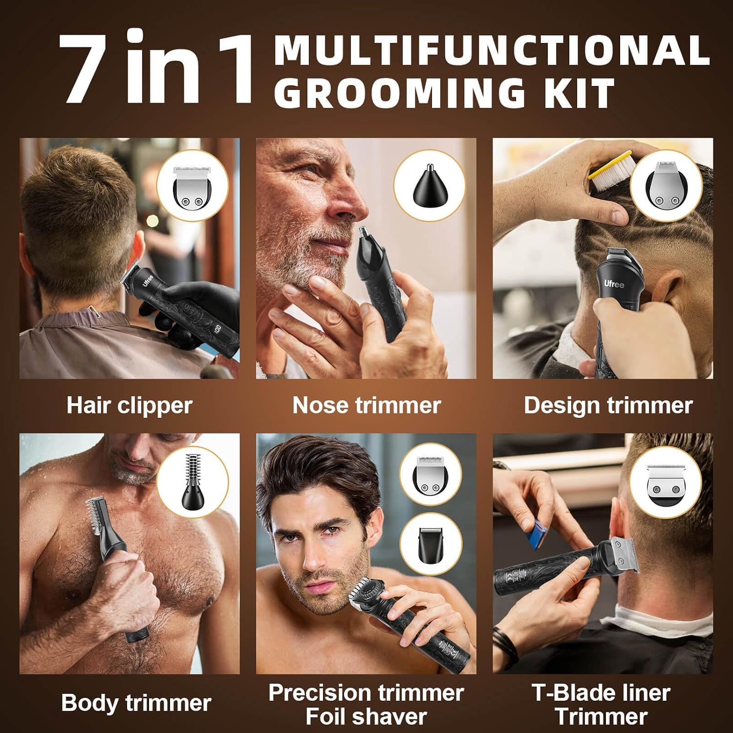 Detalle de Ufree 7‑in‑1 Beard Trimmer 6500 RPM