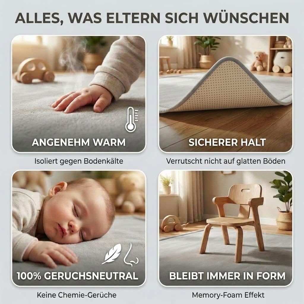 Thumbnail 6 de BabybeFun Krabbelmatte Baby (150 x 150 cm) – 3 cm dicke, rutschfeste Schaumstoff-Spielmatte fürs Kinderzimmer