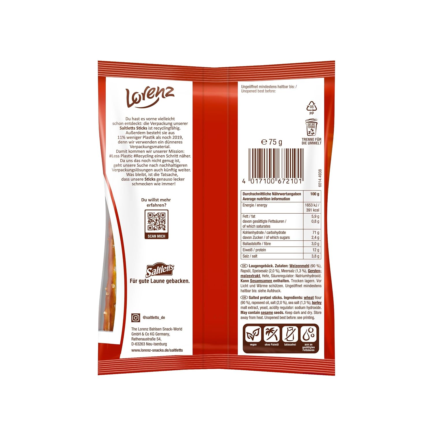 Detalle de LORENZ Saltletts Sticks Classic – 24 x 75 g vegan