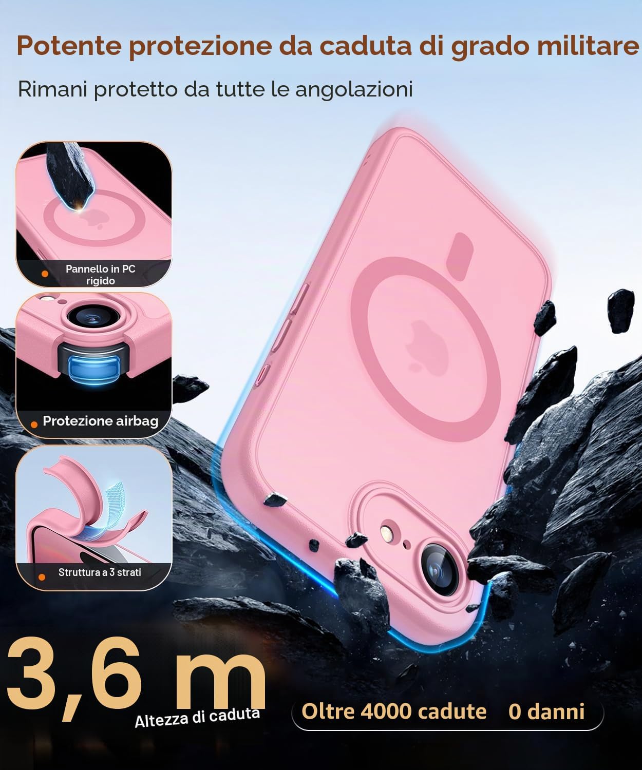 Detalle de CANSHN Magnetica Cover per iPhone 16e / 17e (6.1”) Rosa – protezione fotocamera a copertura totale, compatibile MagSafe