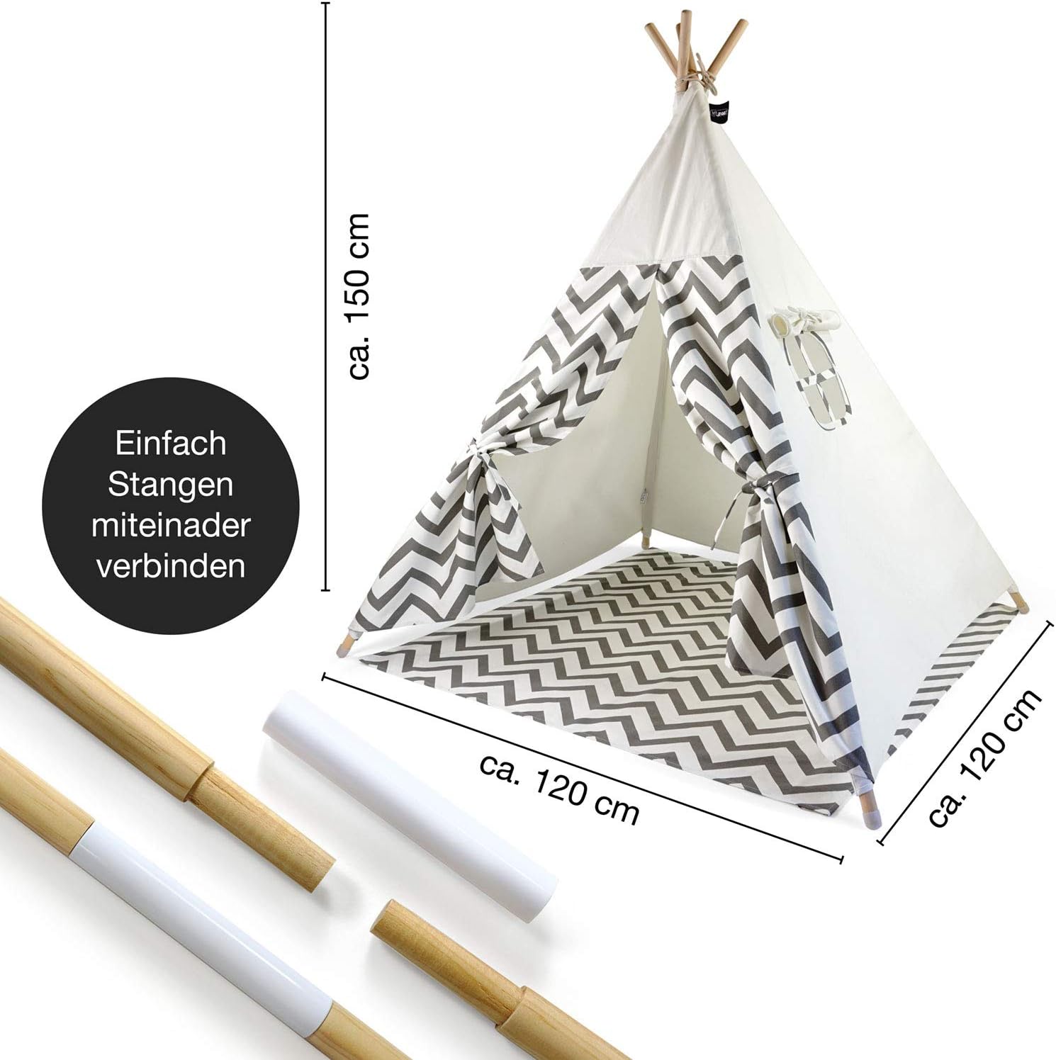 Detalle 2 de p:os Hej Lønne - Tenda Tipi Bianca con punte grigie per bambini