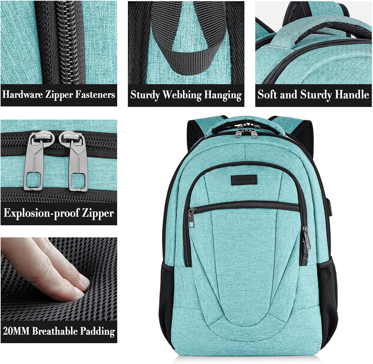 Detalle de BIKROD Rucksack Herren & Damen – wasserdichter Schulrucksack mit 17,3‑Zoll-Laptoptasche und USB-Anschluss