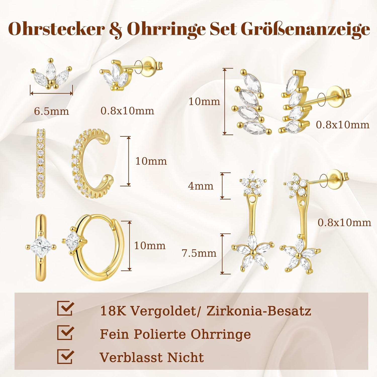 Thumbnail 5 de Jagosen 5 Paar Ohrringe Silber 925 Gold – Vielseitiges Damen-Set mit Zirkonia