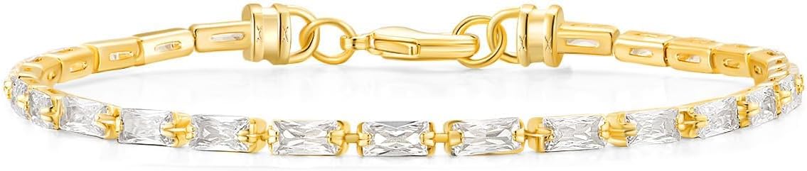 Detalle de Titaniumcentral Tennisarmband für Damen – Goldfarbene Baguette-Zirkonia , 14K vergoldet