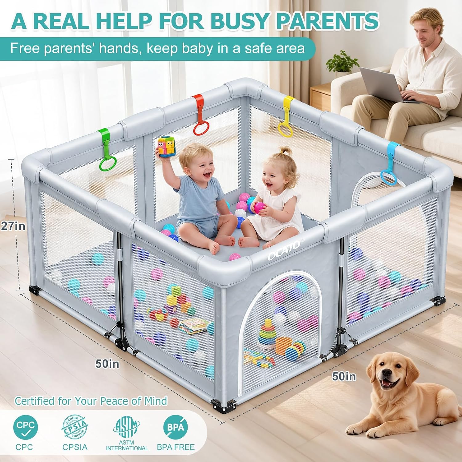 Thumbnail 6 de OCATO Foldable Baby Playpen, 50×50, with Mesh Sides and Portable Design