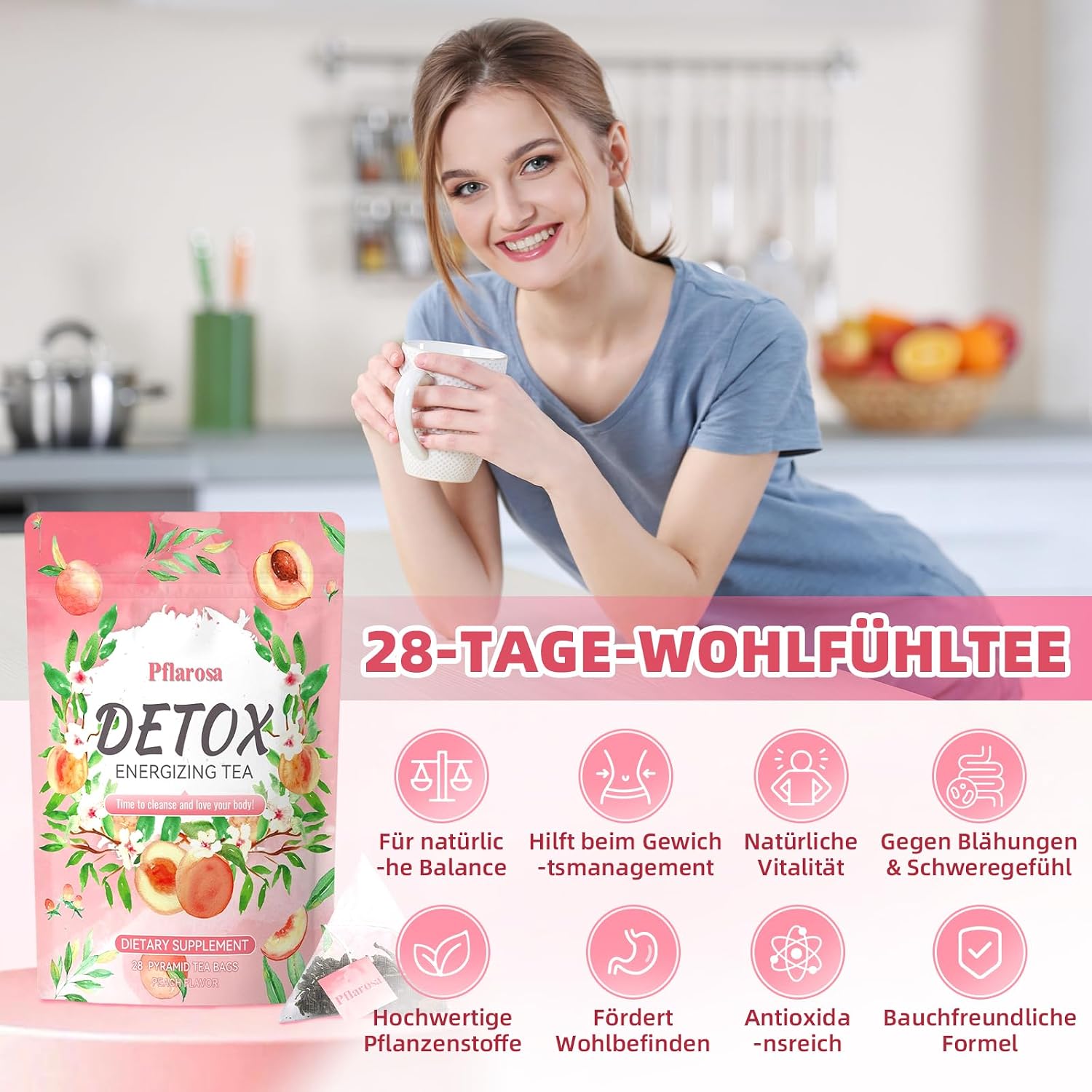 Detalle de Detox Tee zum Abnehmen – Bio Entgiftungstee 56 Tage Kur zur Stoffwechselanregung