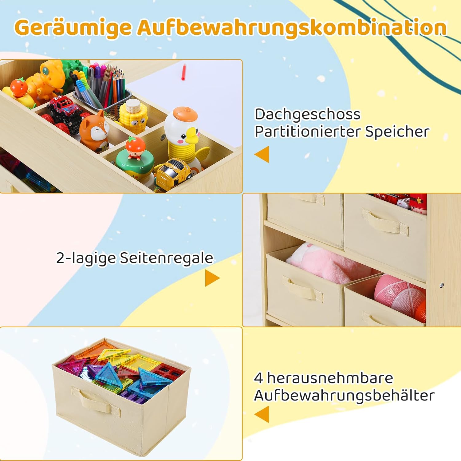Detalle de Clevich Kids Table and Chairs: 2-in-1 Wooden Craft Desk with Paper Roll, Storage Boxes and Dual Chairs