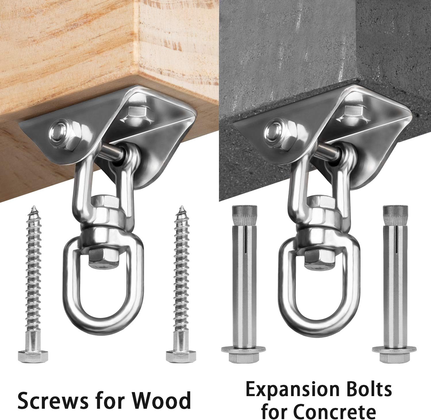 Detalle de Aisto 304 Heavy-Duty Swing Hangers, 360° Swivel, Stainless Steel, 2-Pack